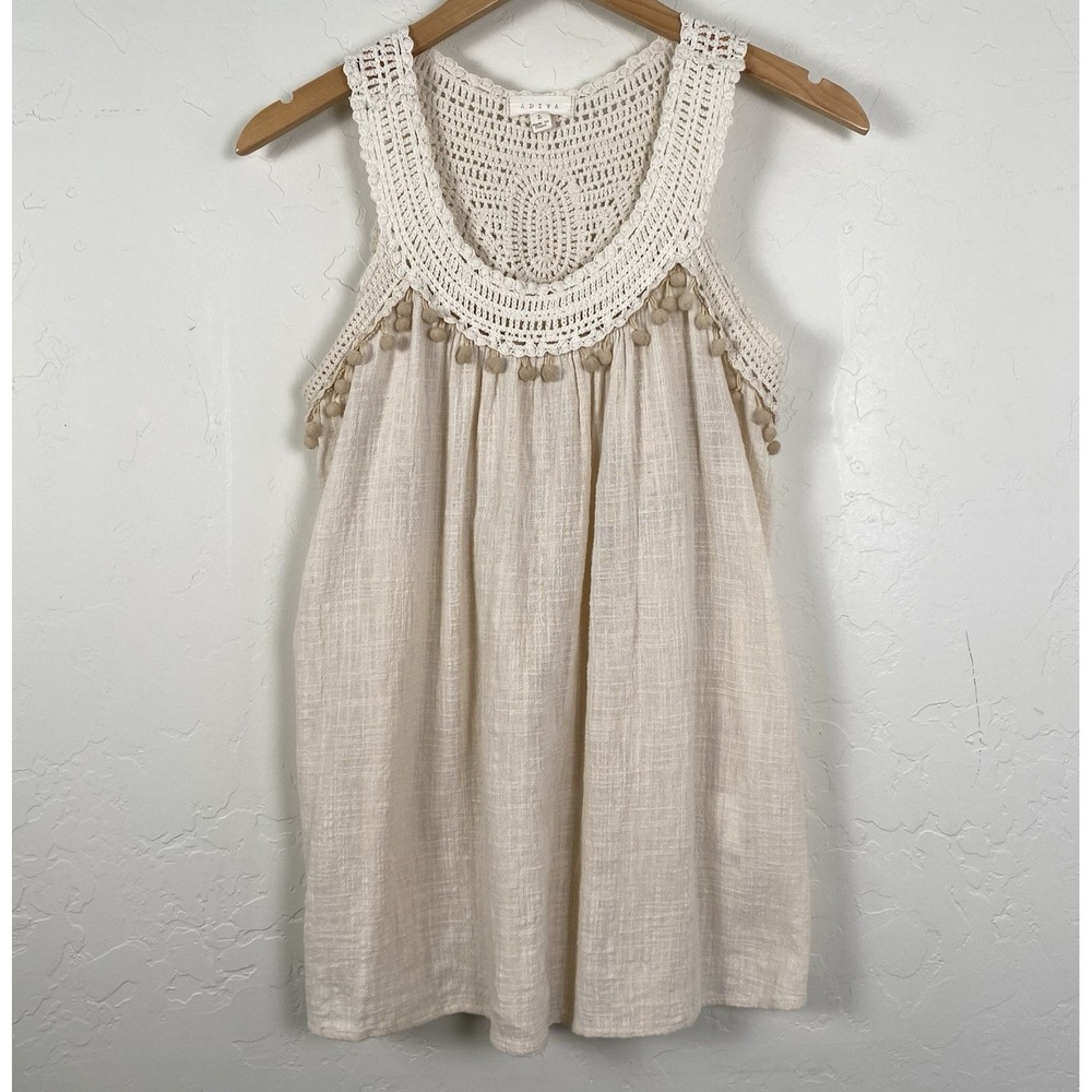 Adiva Top Women's Size Large Bohemian Style Crochet 100% Cotton